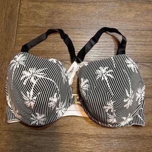 Cacique Palm‎ Print Bra Lightly Lined Full Coverage Black White Size 42DDD
